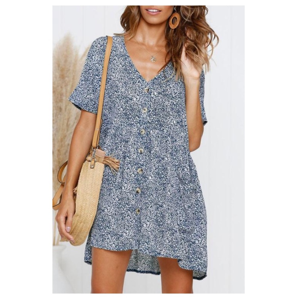Eavah Printed Pockets Button Down Mini Dress